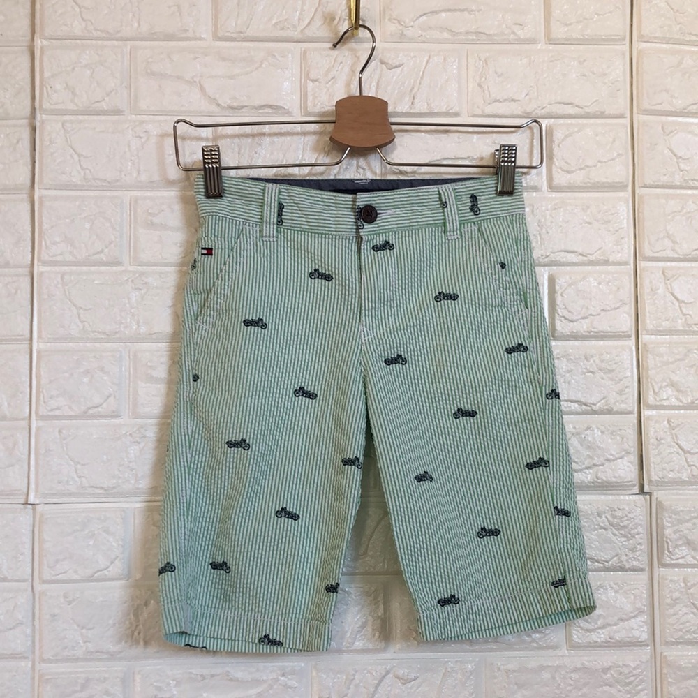 Tommy Hilfiger striped green‎ Bermuda shorts with motorcycles kids size 8